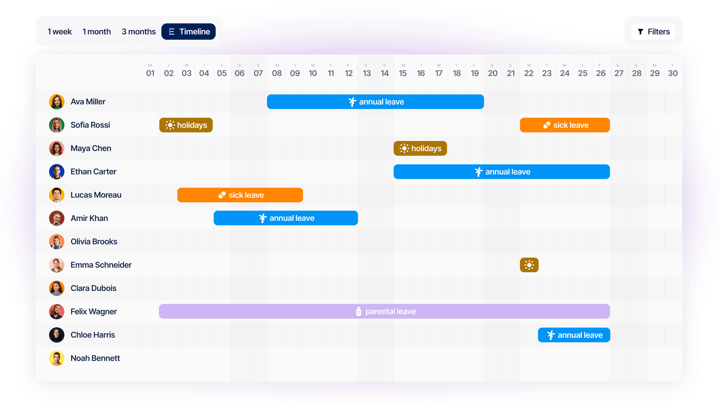 Tempry team calendar preview
